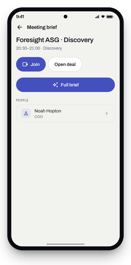 Workloom for Android: a meeting brief for Foresight ASG, with Join and the full brief.